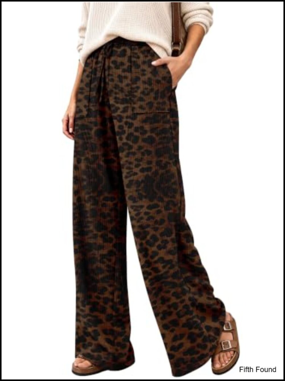 Corduroy Wide Leg Pants Elastic Waist Pockets Casual